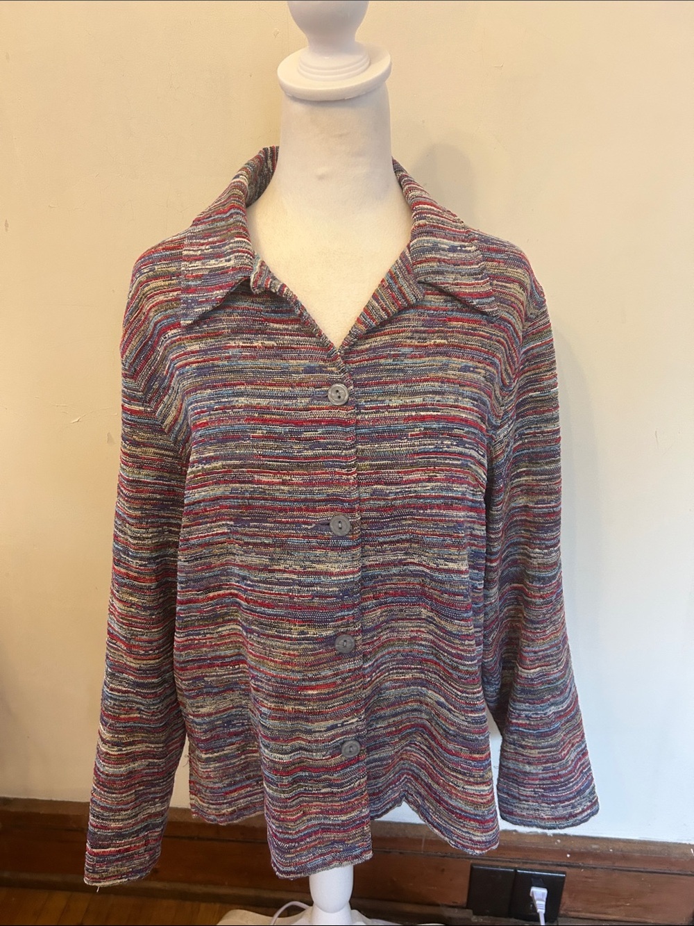 Coldwater Creek Multicolor Striped Button-Up Jacket Size L EUC